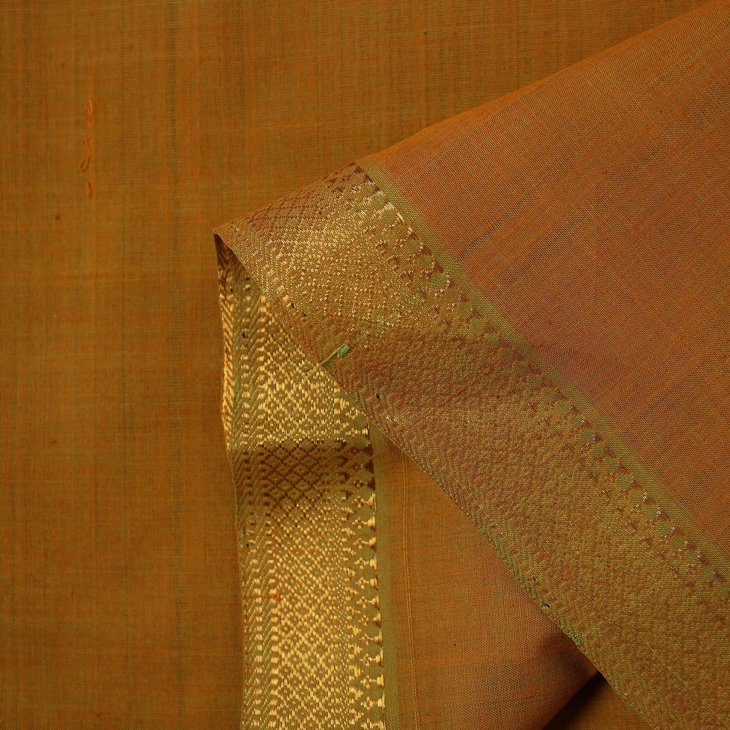 Orange Mangalagiri Cotton Fabric with Zari Border 
