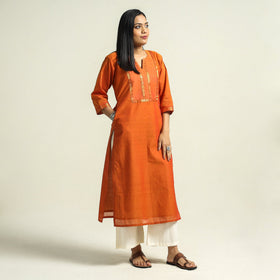 Orange - mangalagiri handloom cotton straight kurta