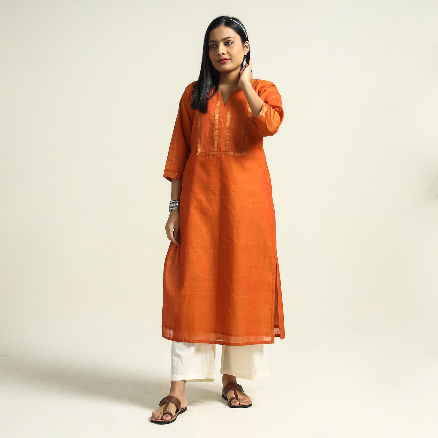 Orange - mangalagiri handloom cotton straight kurta