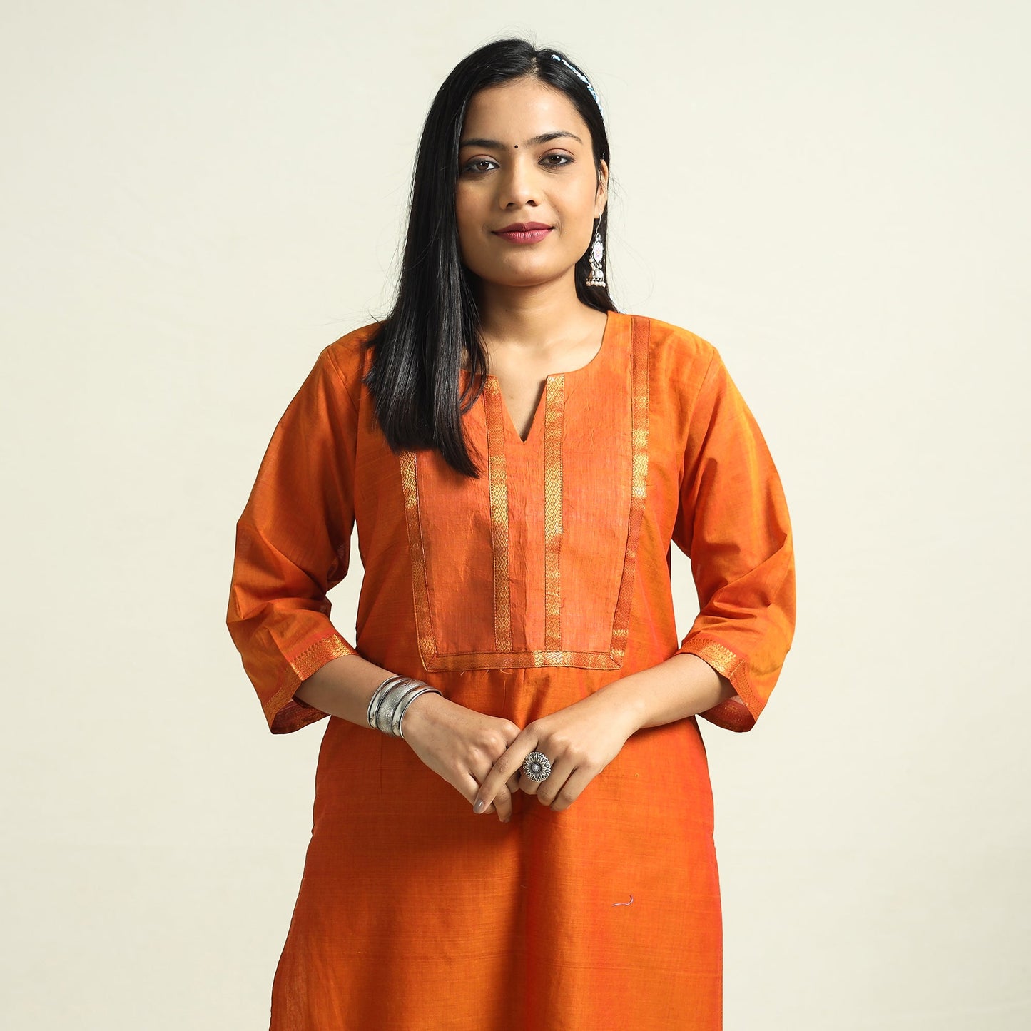 Orange - mangalagiri handloom cotton straight kurta