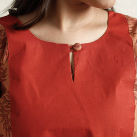 Orange - Mangalagiri Block Printed Cotton Kurta with Palazzo Set