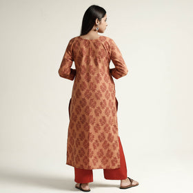 Orange - Mangalagiri Block Printed Cotton Kurta with Palazzo Set
