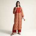 Orange - Mangalagiri Block Printed Cotton Kurta with Palazzo Set