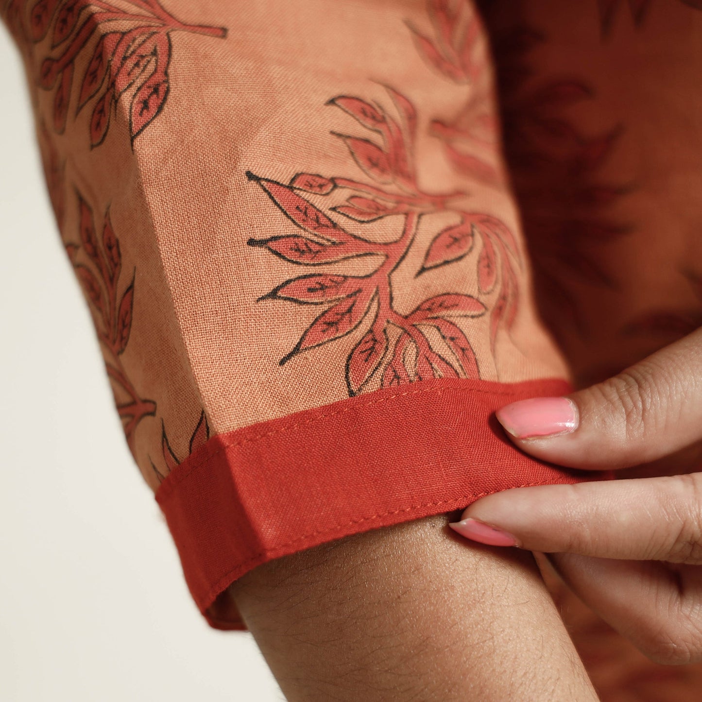 Orange - Mangalagiri Block Printed Cotton Kurta with Palazzo Set