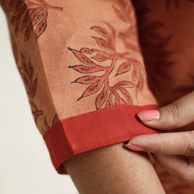 Orange - Mangalagiri Block Printed Cotton Kurta with Palazzo Set