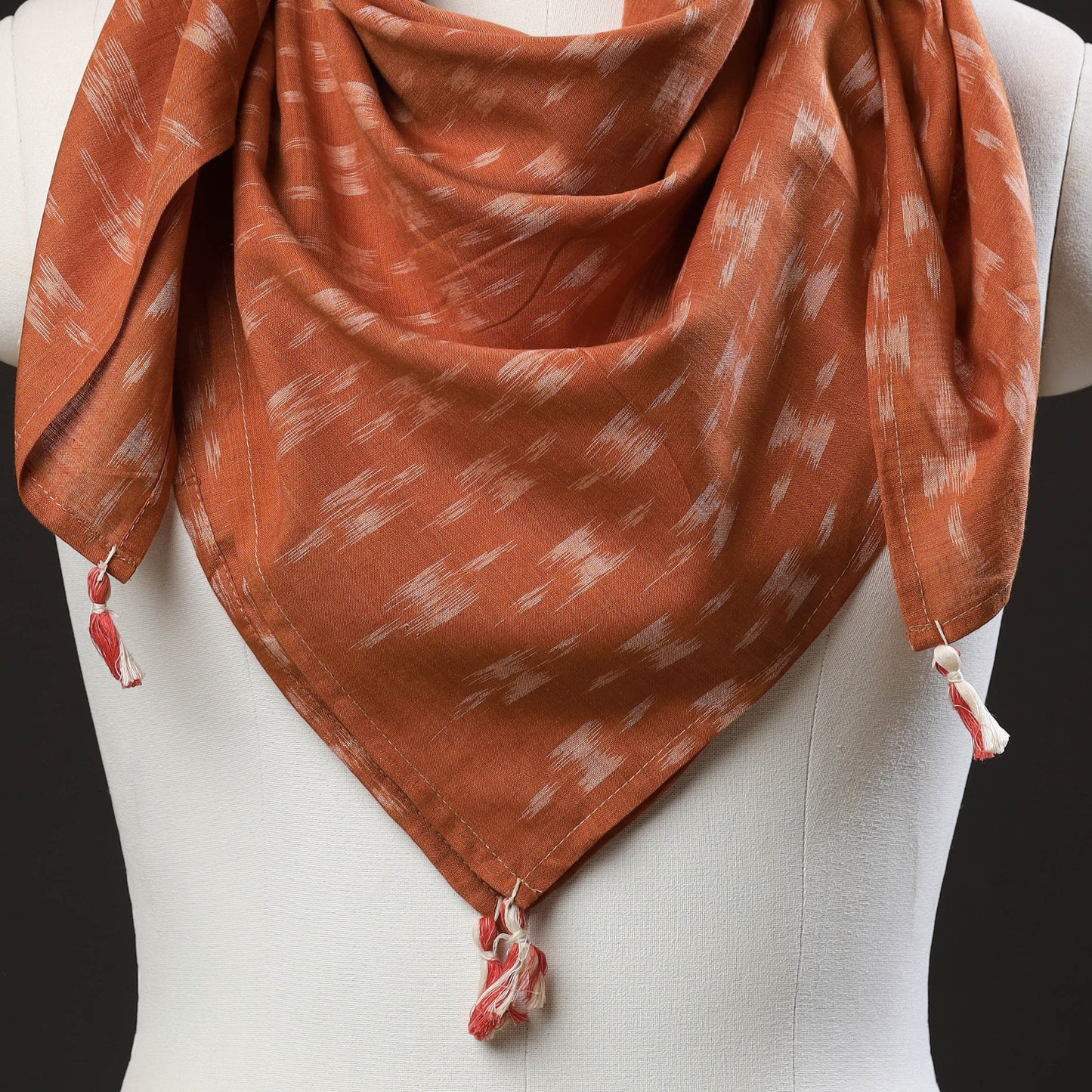 Orange Maniabandha Ikat Handloom Cotton Scarf 