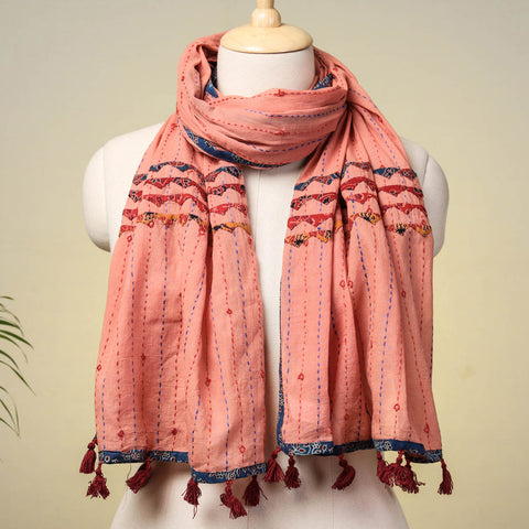  Marudhara Tagai Work Ajrakh Border Cotton Stole with Tassels 