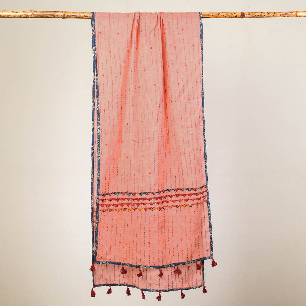  Marudhara Tagai Work Ajrakh Border Cotton Stole with Tassels 