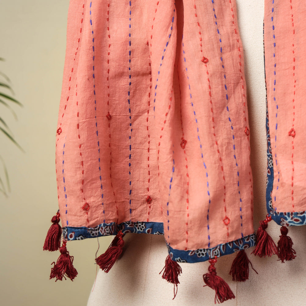  Marudhara Tagai Work Ajrakh Border Cotton Stole with Tassels 