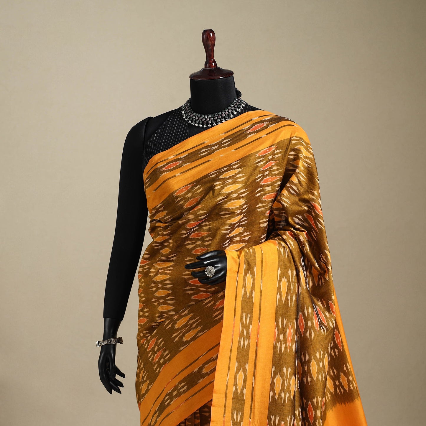 Orange - mercerised cotton handloom pochampally ikat saree