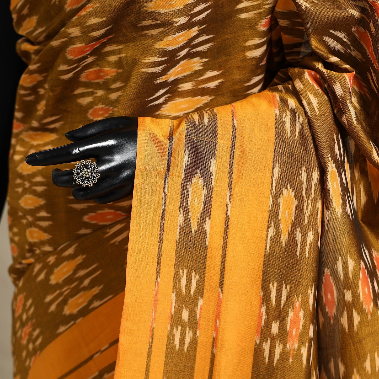 Orange - mercerised cotton handloom pochampally ikat saree