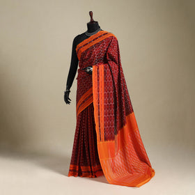 Orange - mercerised cotton handloom pochampally ikat saree