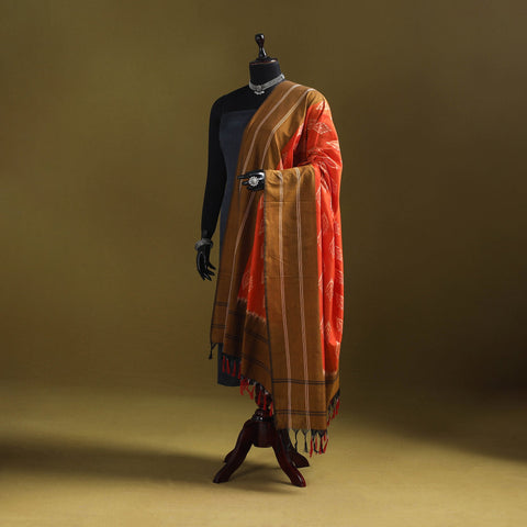 Orange - mercerised cotton pochampally ikat dupatta 10
