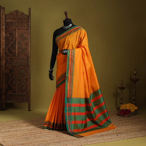 Orange - mercerized cotton ilkal saree with border 18