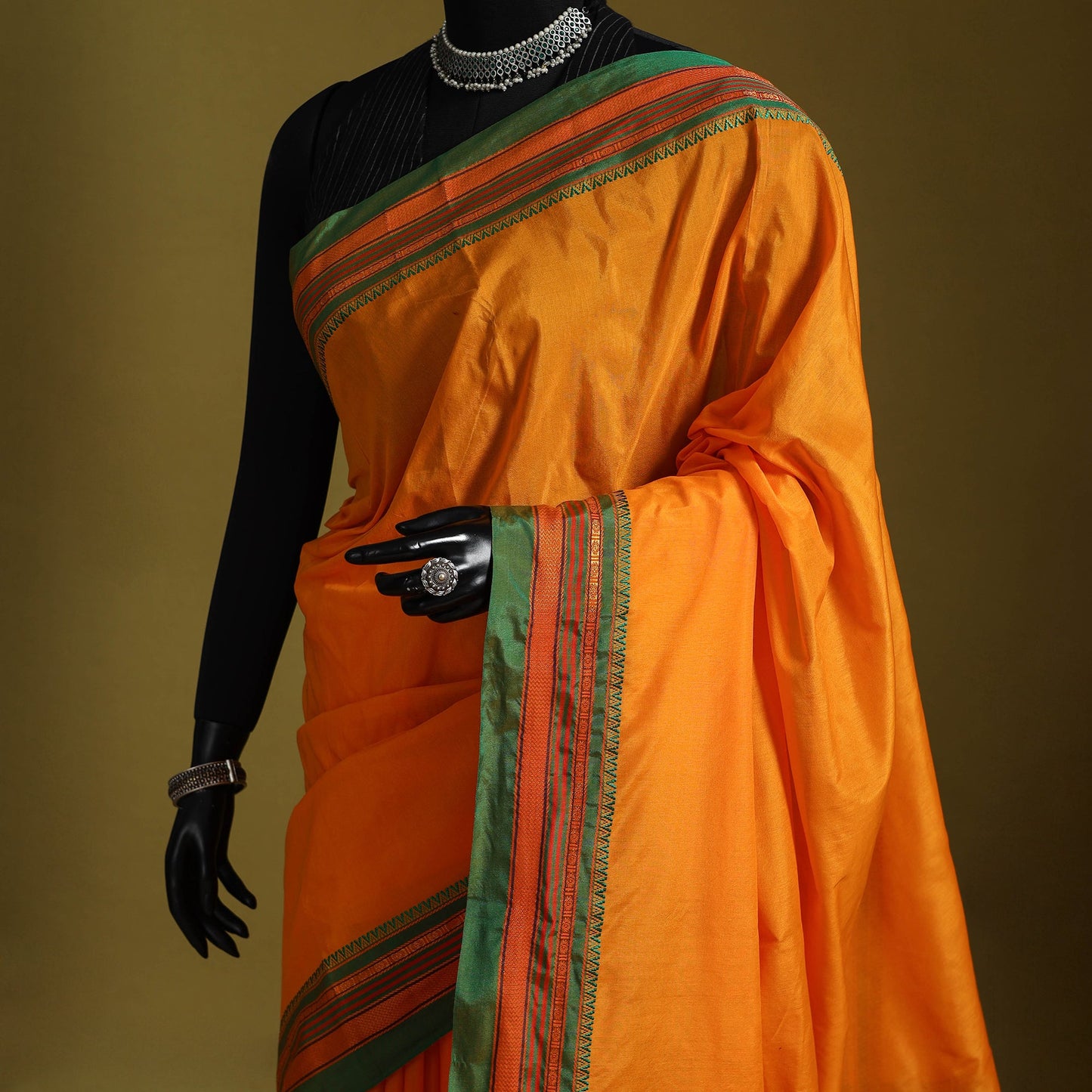 Orange - mercerized cotton ilkal saree with border 18