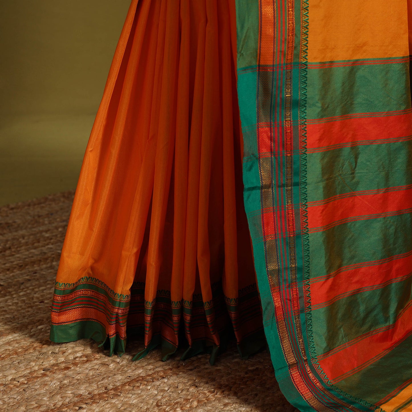 Orange - mercerized cotton ilkal saree with border 18