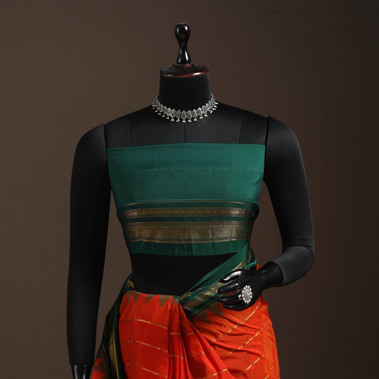 Mercerized cotton zari stripes ilkal saree with rudraksha