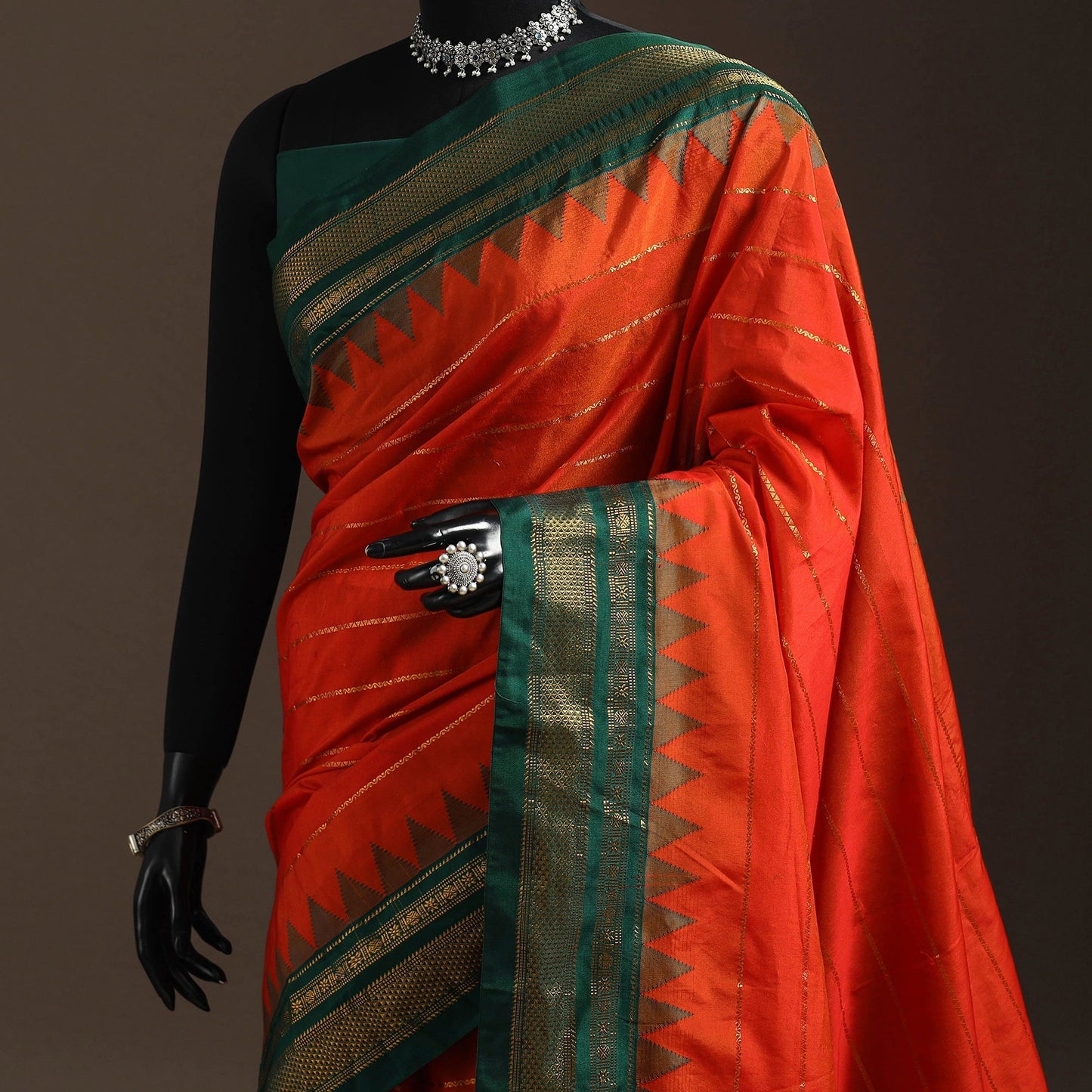 Mercerized cotton zari stripes ilkal saree with rudraksha