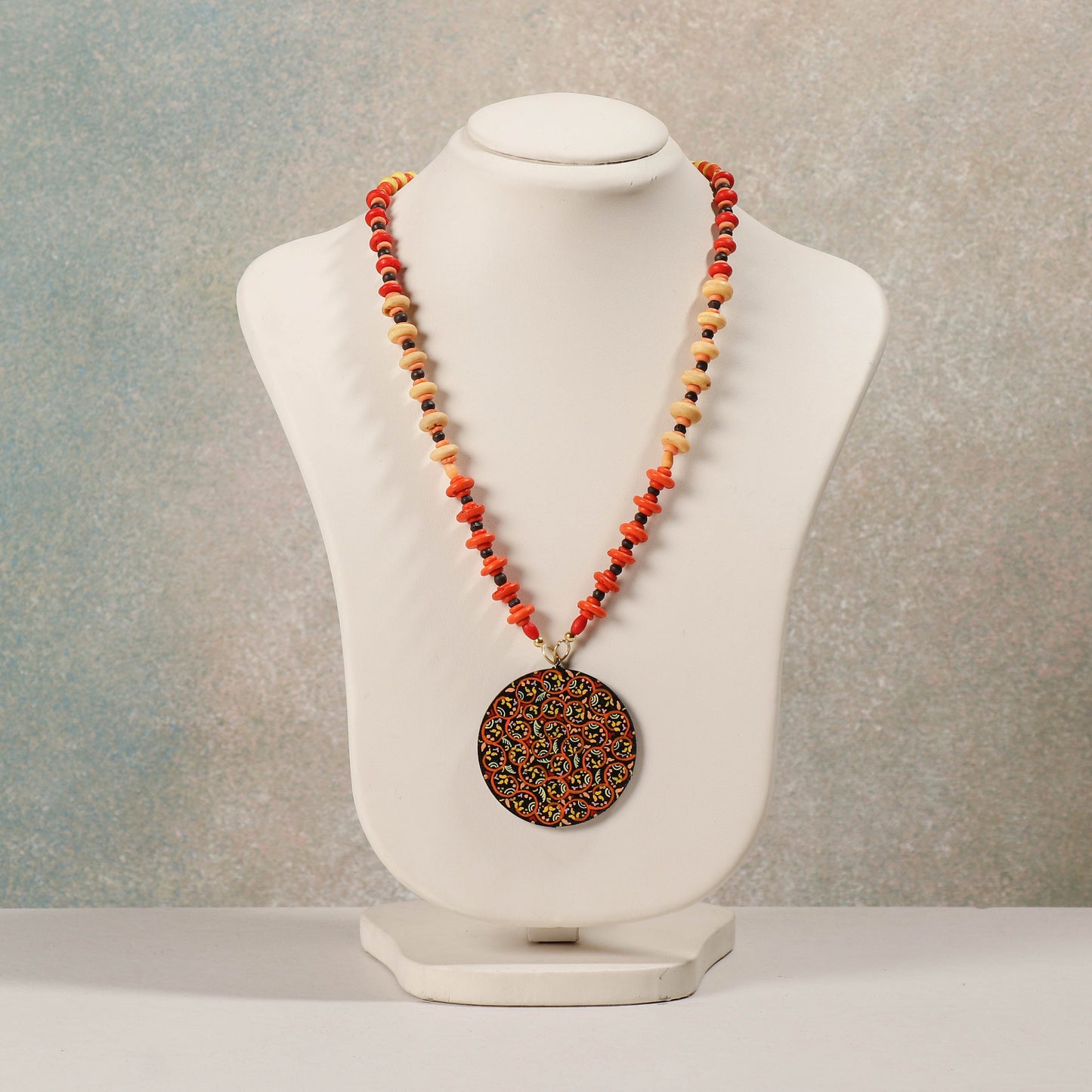 Orange - miniature handpainted wooden necklace with beads