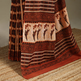 Orange - mul cotton bagru saree 03 - handcrafted