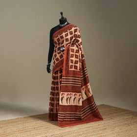 Orange - mul cotton bagru saree 03 - handcrafted