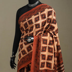 Orange - mul cotton bagru saree 03 - handcrafted