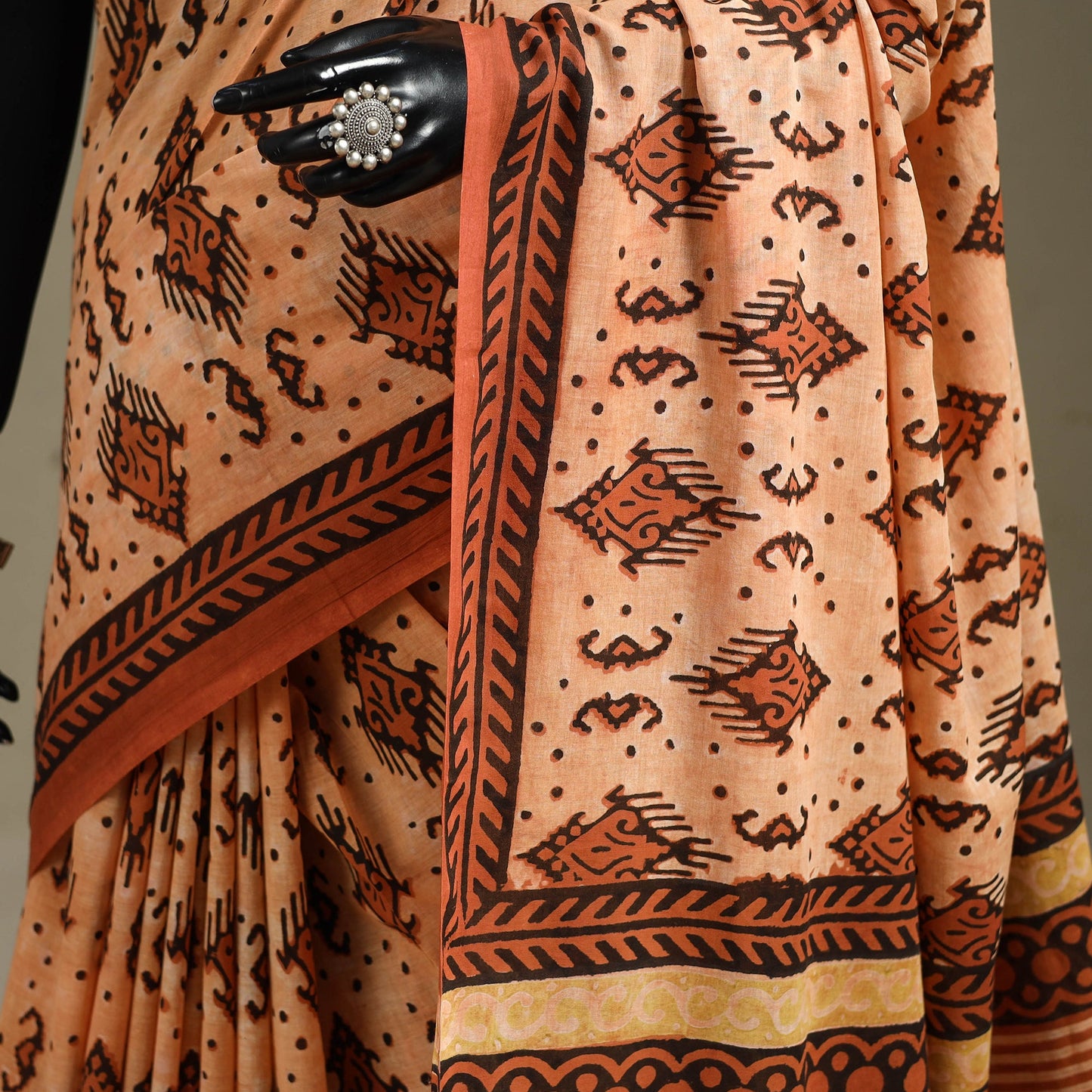 Orange - mul cotton bagru saree 06 - handcrafted