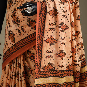 Orange - mul cotton bagru saree 06 - handcrafted