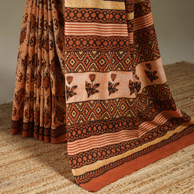 Orange - mul cotton bagru saree 06 - handcrafted