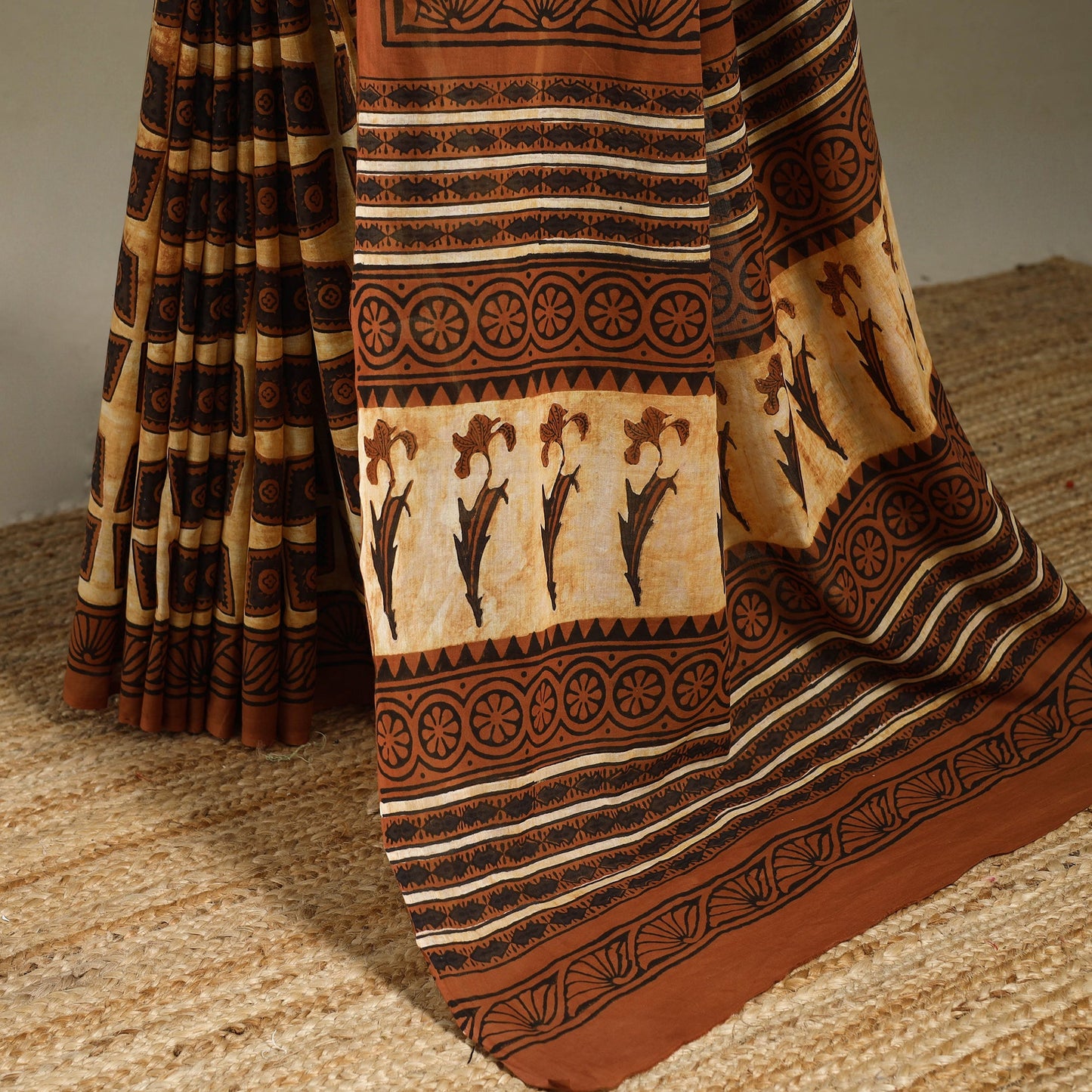 Orange - mul cotton bagru saree 08 - handcrafted