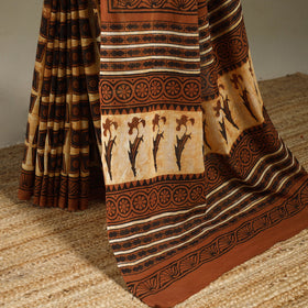 Orange - mul cotton bagru saree 08 - handcrafted