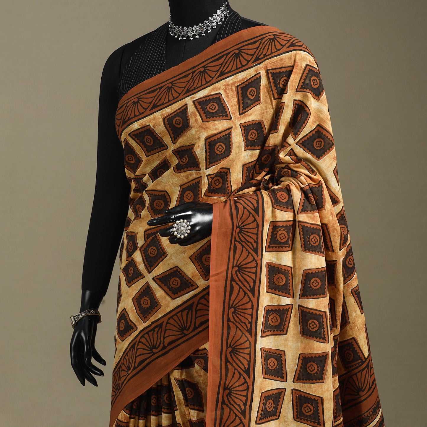 Orange - mul cotton bagru saree 08 - handcrafted