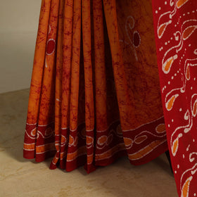 Orange - mul cotton figure work hand batik saree 01