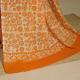 Orange - mul cotton hand batik saree 31 - handcrafted