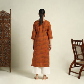 Buy Orange Block Print Mul Cotton Straight Bagh Kurta for Women