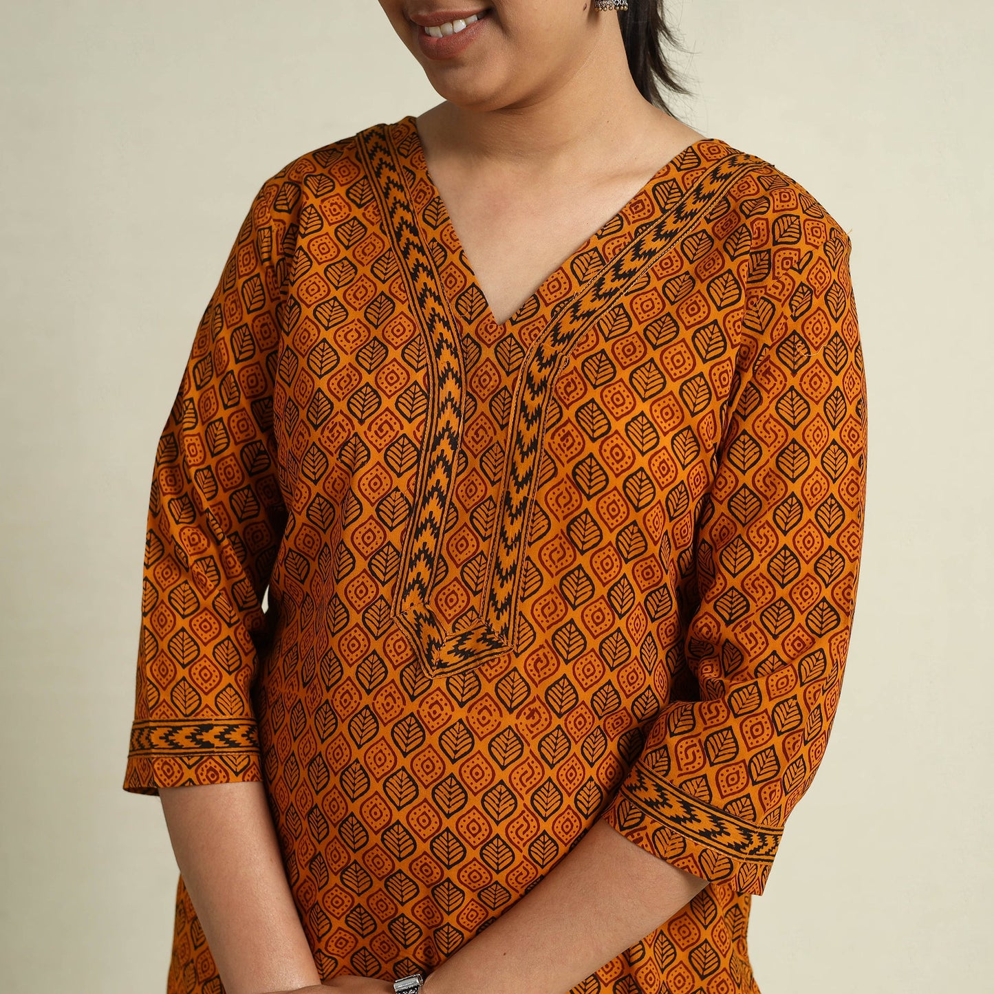 Buy Orange Block Print Mul Cotton Straight Bagh Kurta for Women