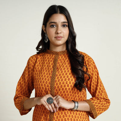 Buy Block Print Mul Cotton Straight Bagh Kurta For Women