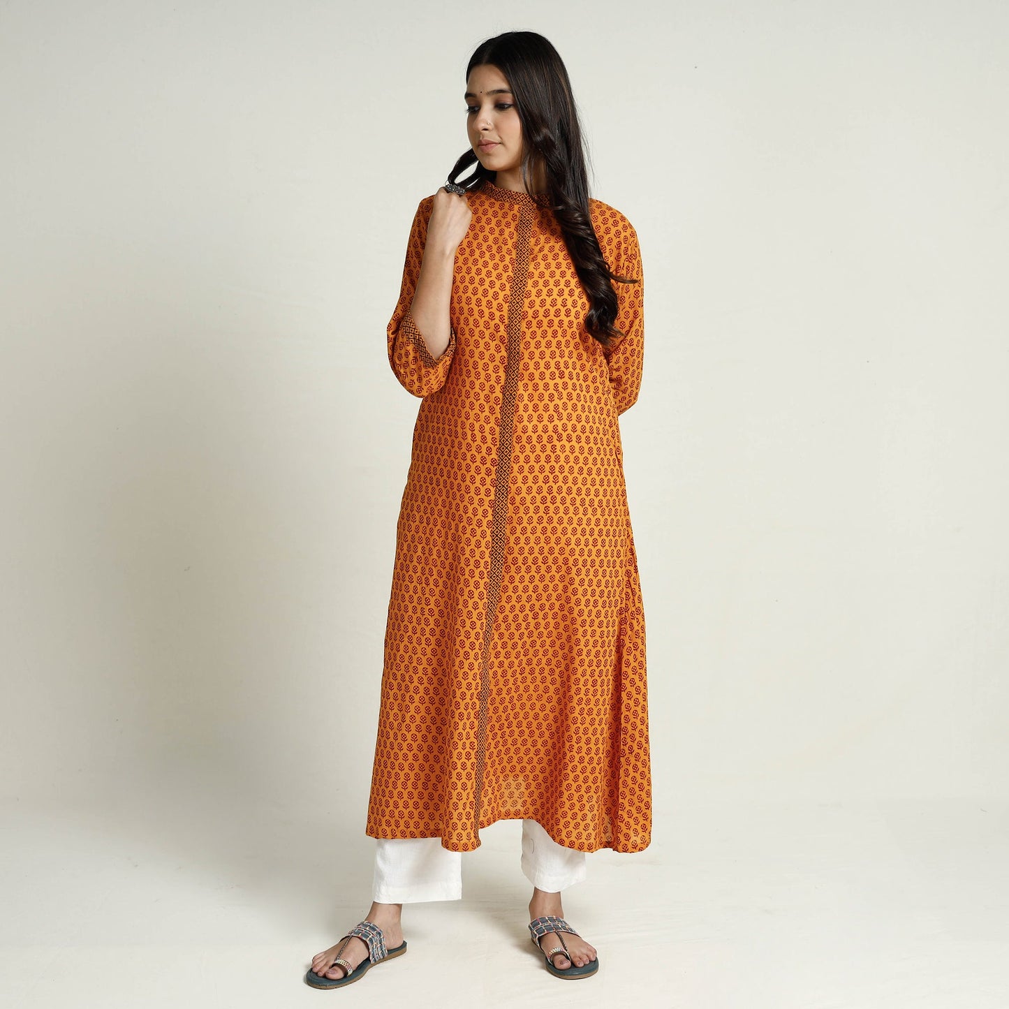 Buy Block Print Mul Cotton Straight Bagh Kurta For Women