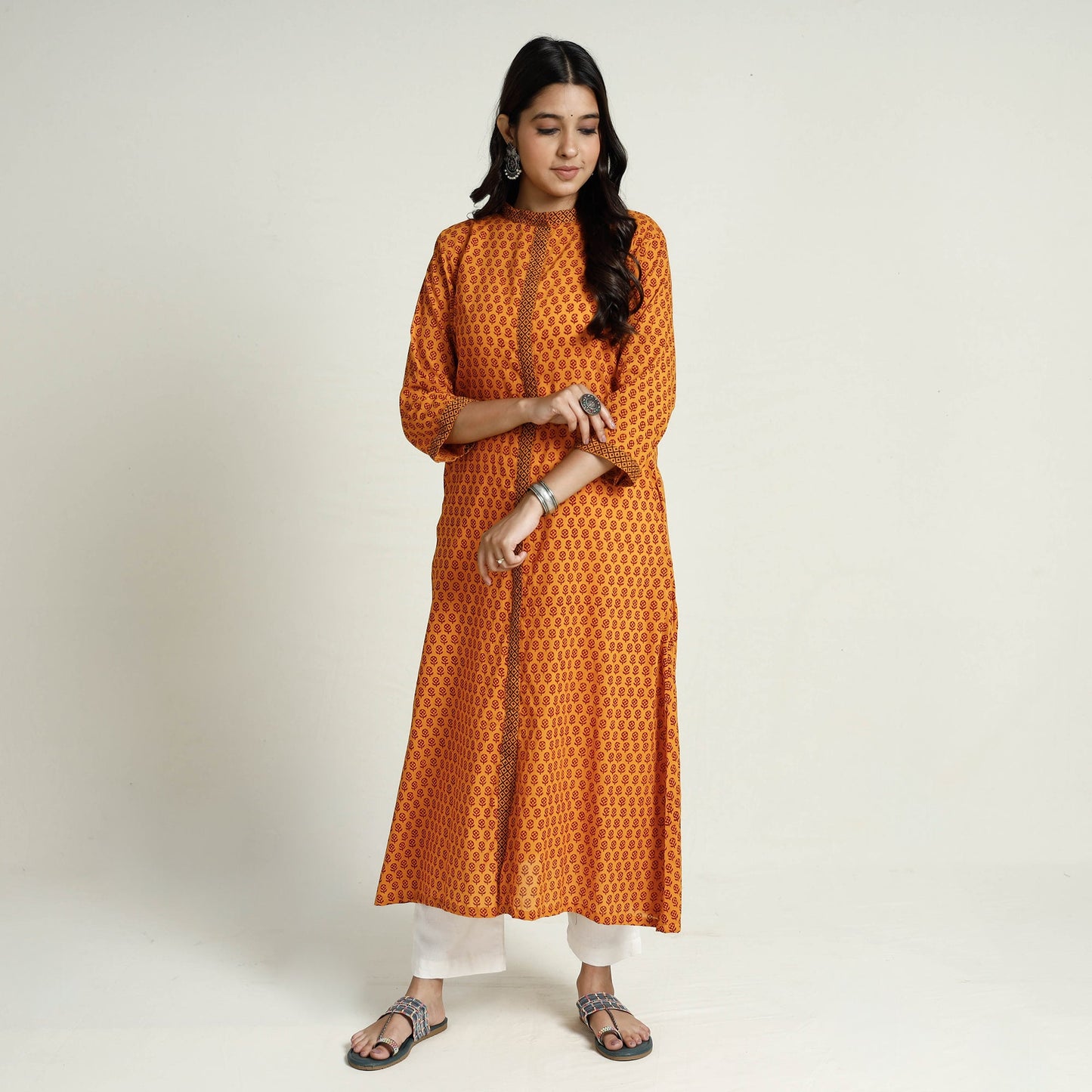Buy Block Print Mul Cotton Straight Bagh Kurta For Women