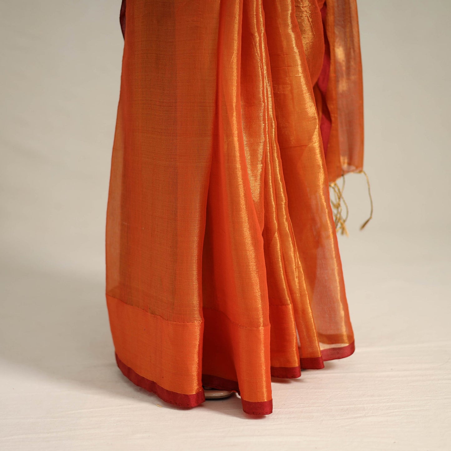 Mul Tissue Zari Orange Bengal Saree with Embroidered Blouse 