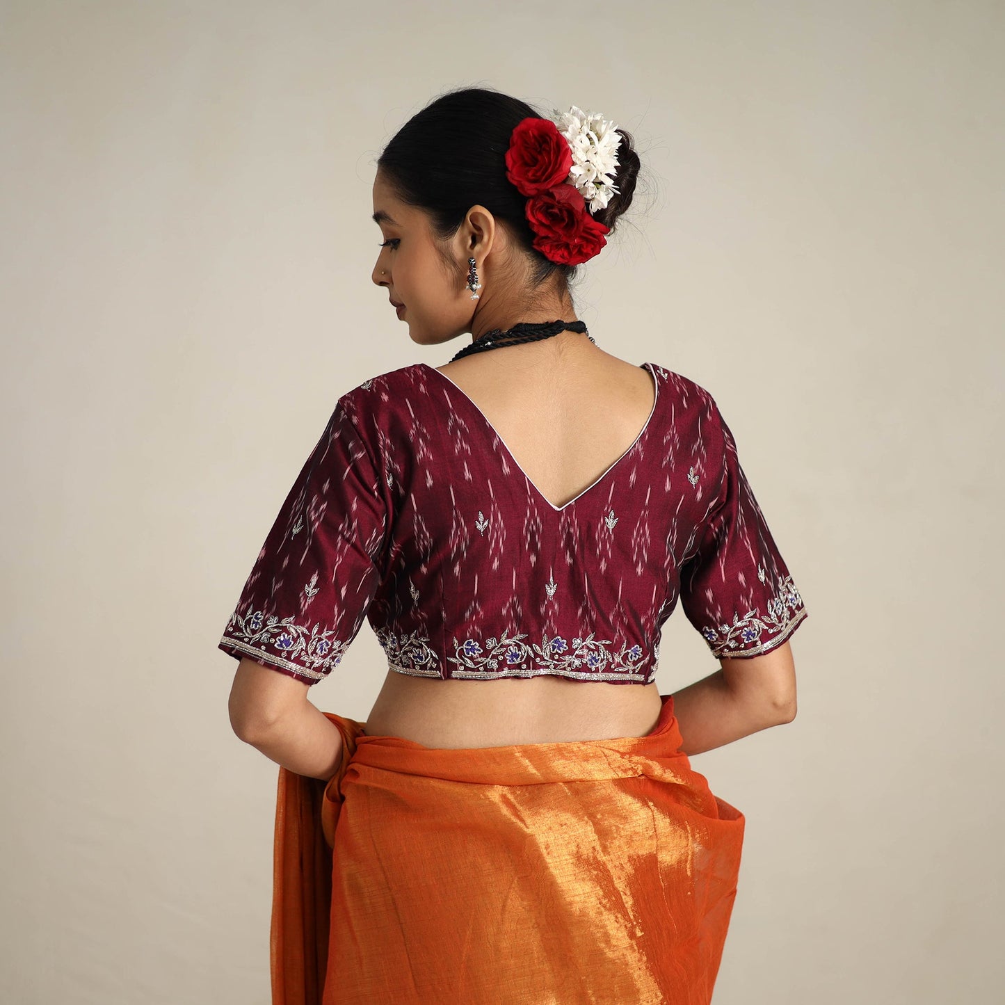 Mul Tissue Zari Orange Bengal Saree with Embroidered Blouse 