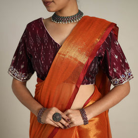 Mul Tissue Zari Orange Bengal Saree with Embroidered Blouse 