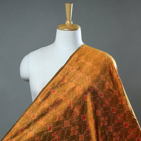 Orange - Multicolor - Handloom Raw Silk Pochampally Ika Fabric 10