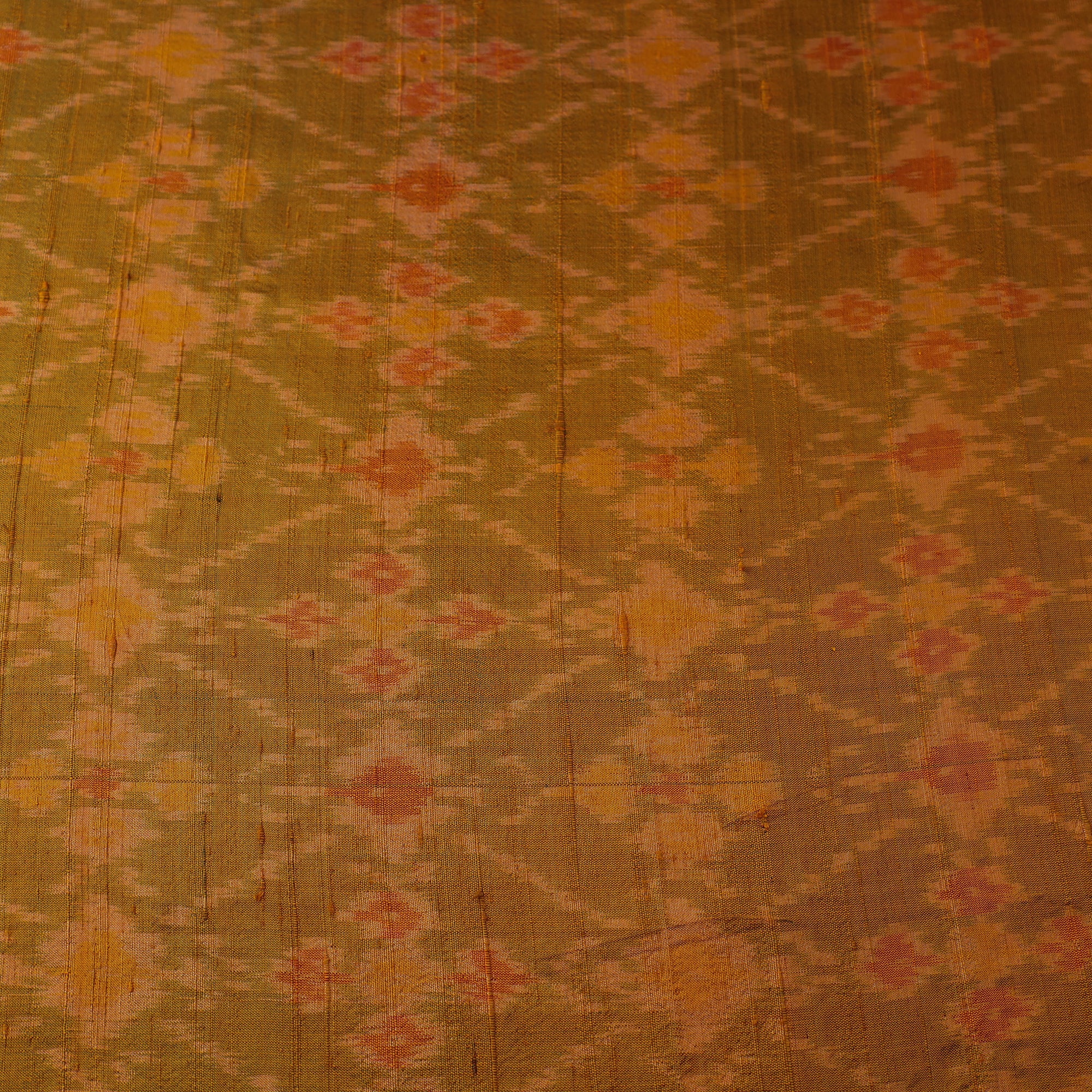 Orange - Multicolor - Handloom Raw Silk Pochampally Ika Fabric 10