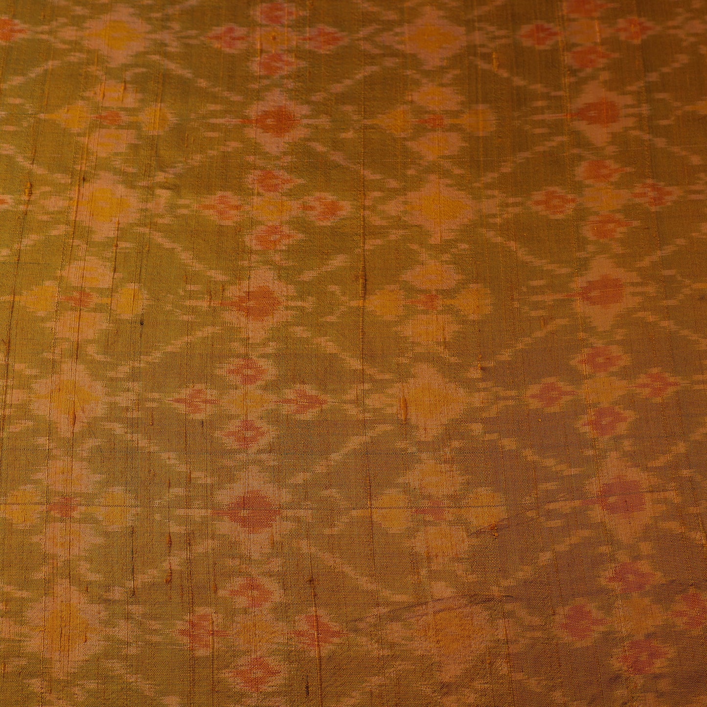 Orange - Multicolor - Handloom Raw Silk Pochampally Ika Fabric 10