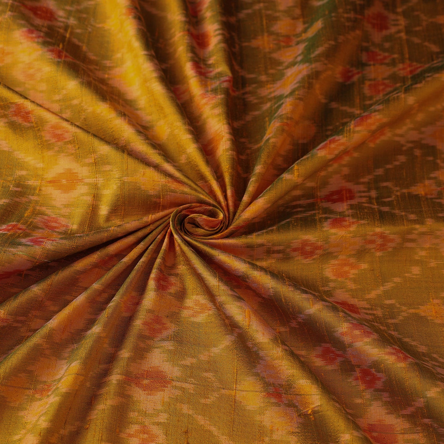 Orange - Multicolor - Handloom Raw Silk Pochampally Ika Fabric 10