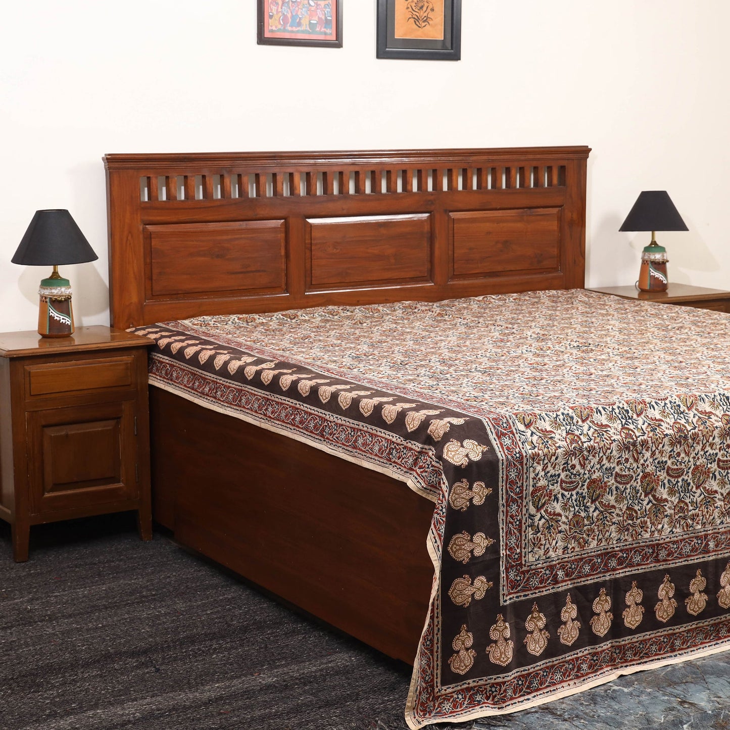 Orange - multicolor - pedana kalamkari cotton double bed