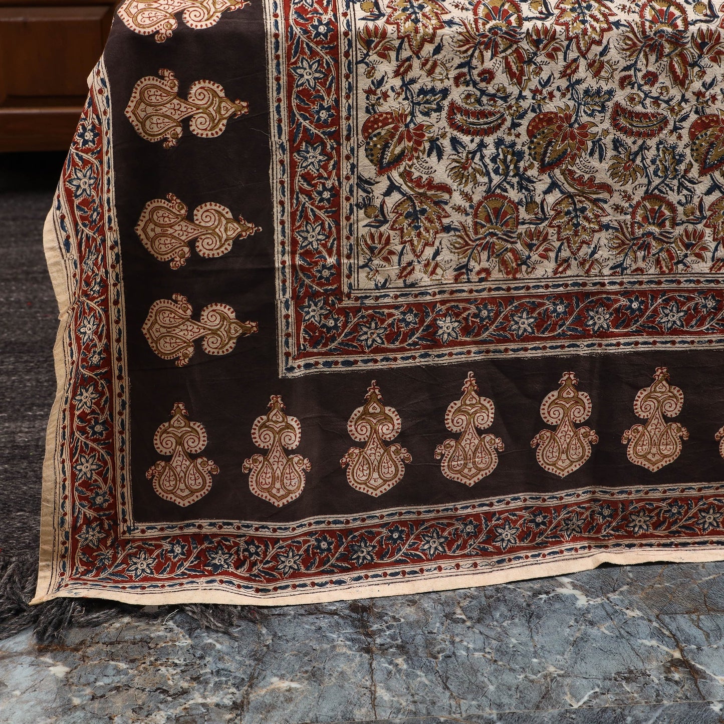 Orange - multicolor - pedana kalamkari cotton double bed