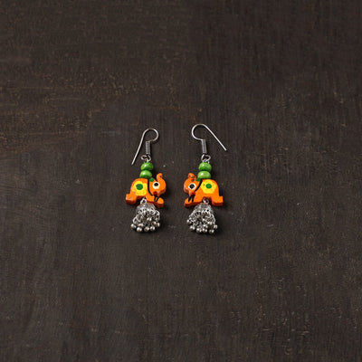 Orange - naaz german silver jhumki earrings with wooden