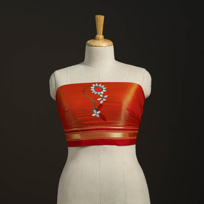 Orange - nathani work mercerised cotton khun blouse piece